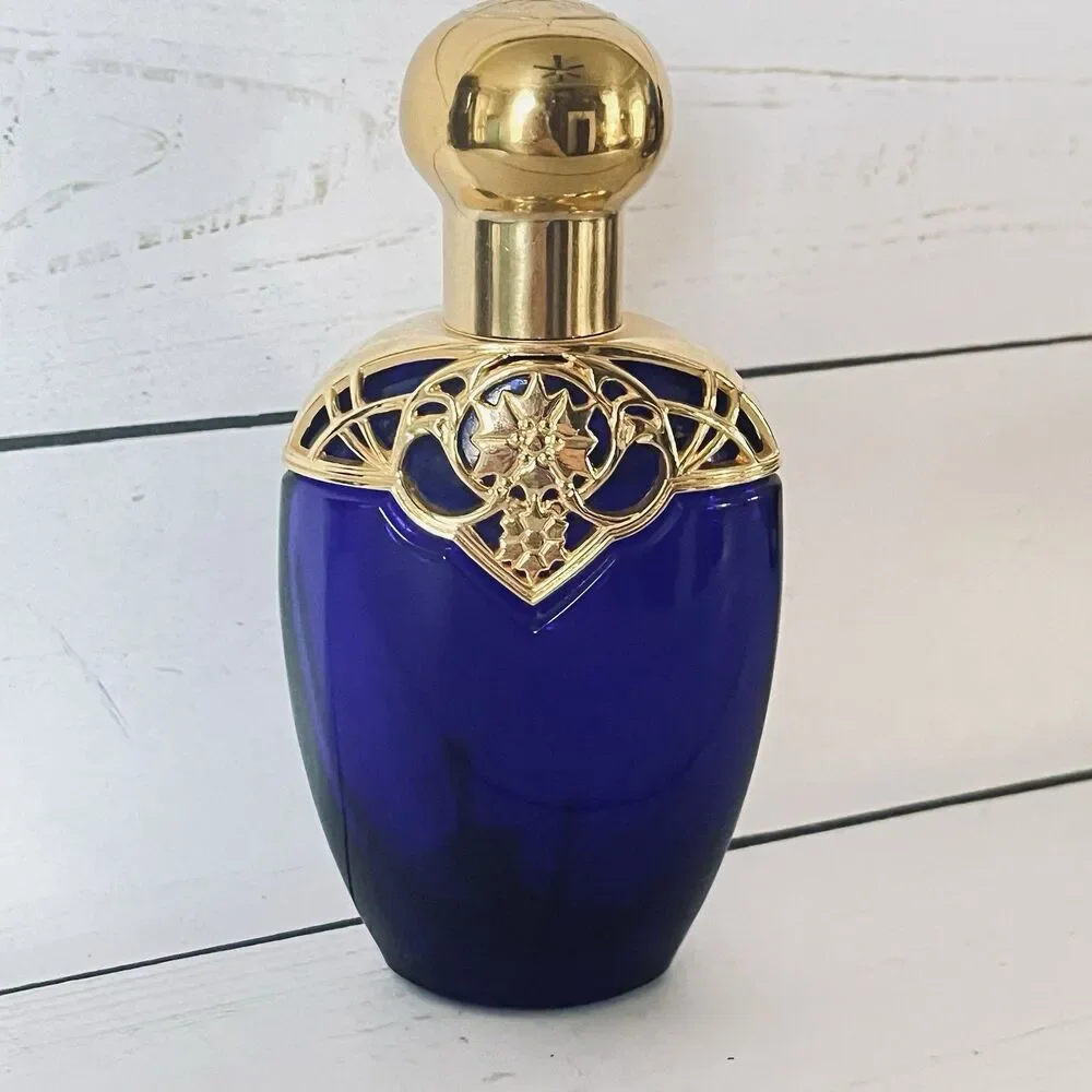 Avon Vintage Dark Blue Cobalt Mesmerize Cologne Bottle 5” High Bottle Is EMPTY